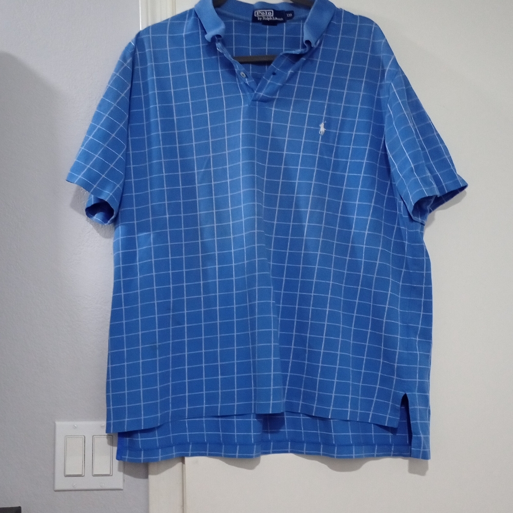 Polo by Ralph Lauren Blue Shirt with White Check Pattern Size XXL